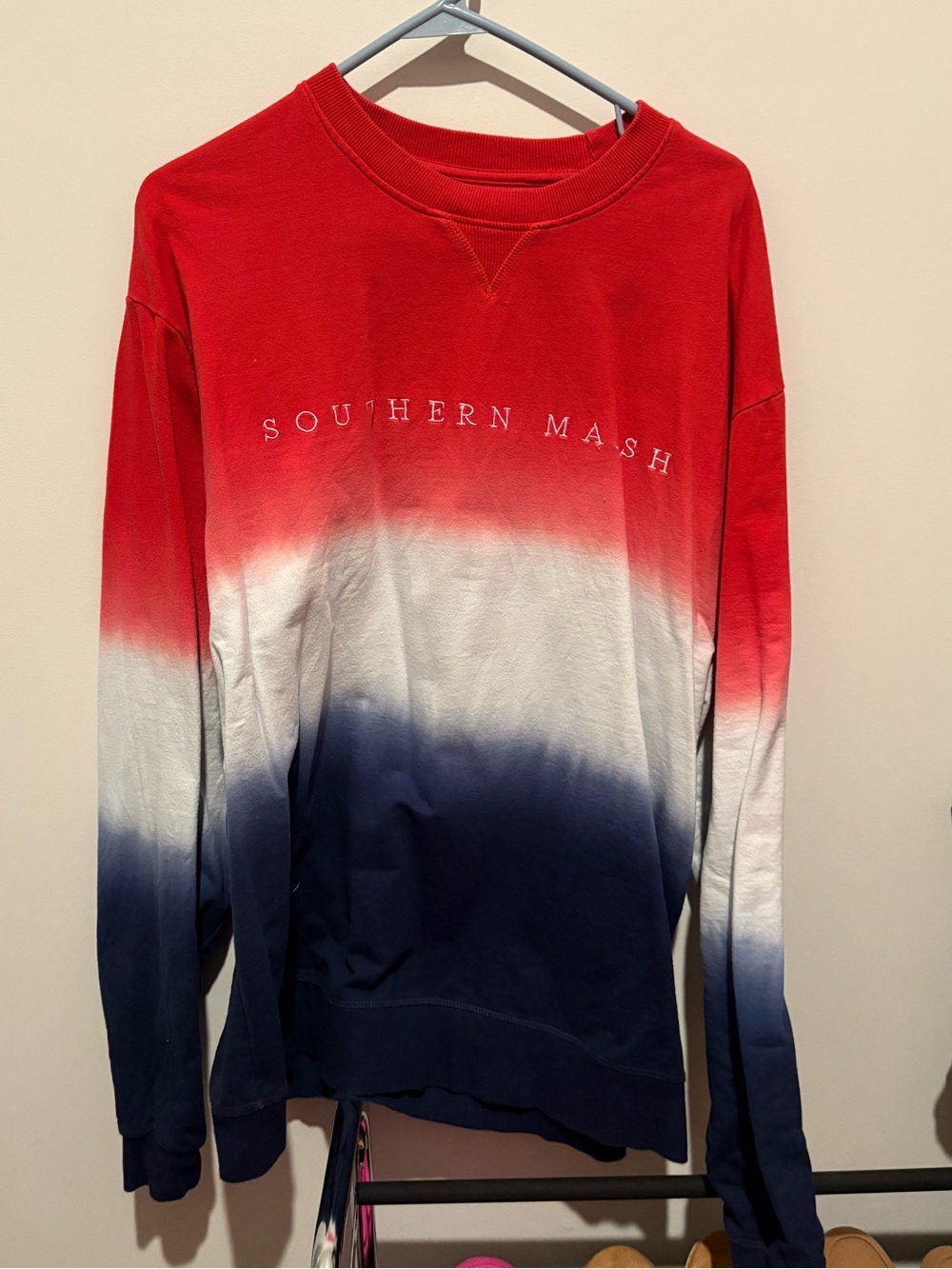 Southern Marsh Red White Navy Dip-Dye Crewneck Sweater